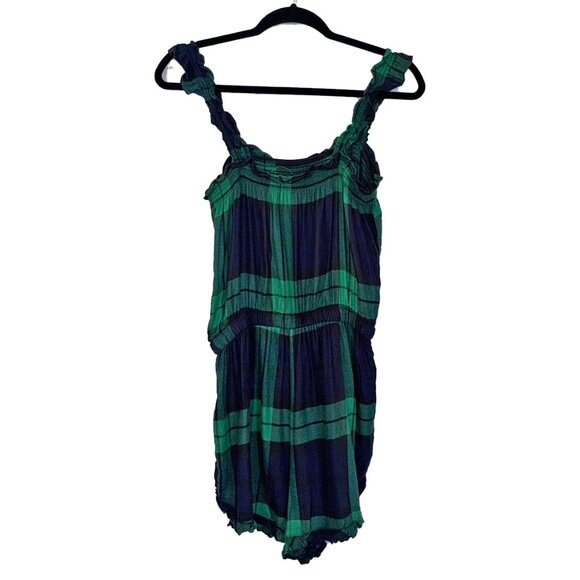 Aerie Blue & Green Plaid Flannel Sleeveless Romper - Size M - NWOT - Picture 3 of 5